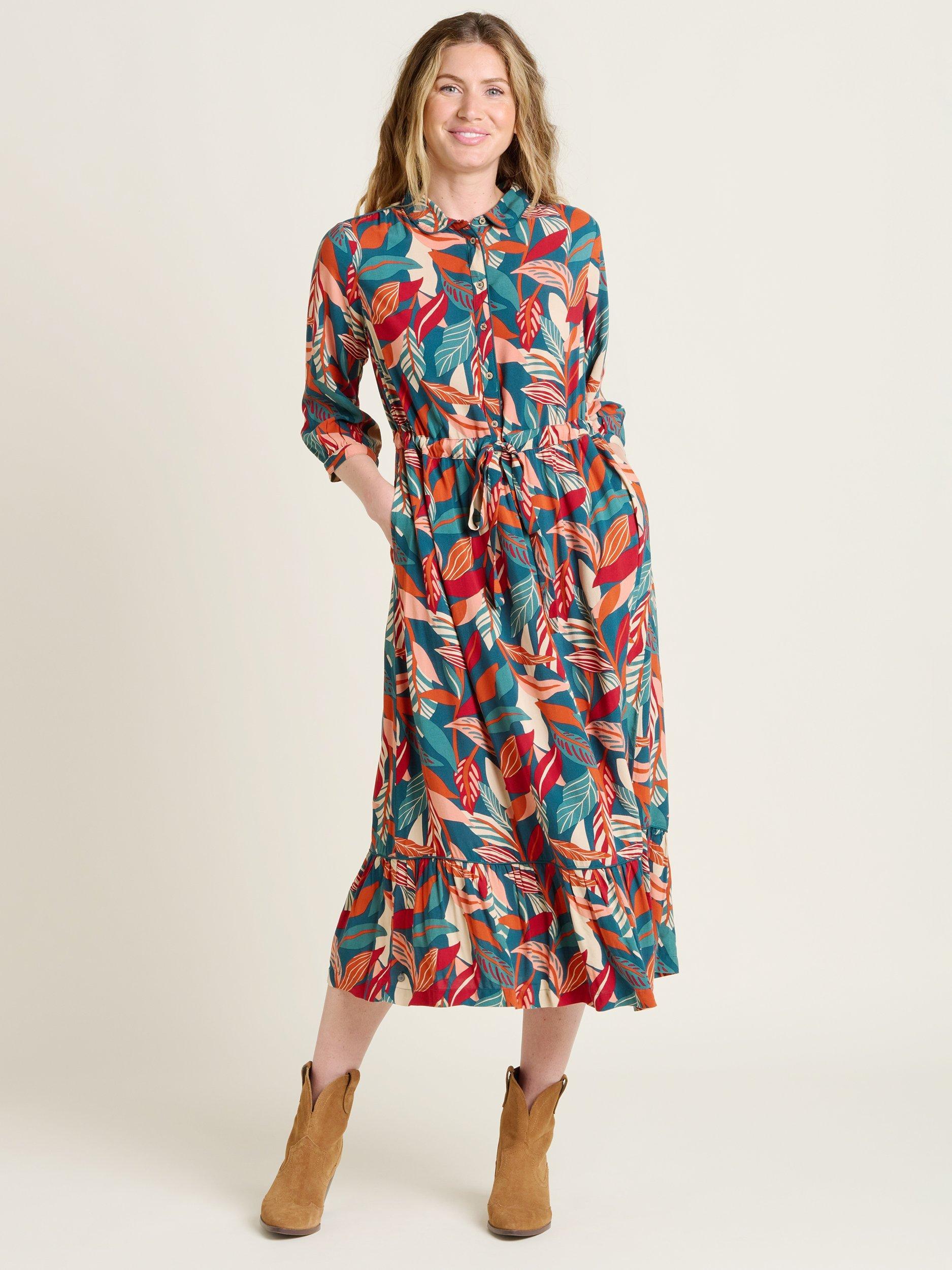 Product image 1 of 6, which shows Brakeburn Evergreen Leaves Maxi Dress, Multi, 8