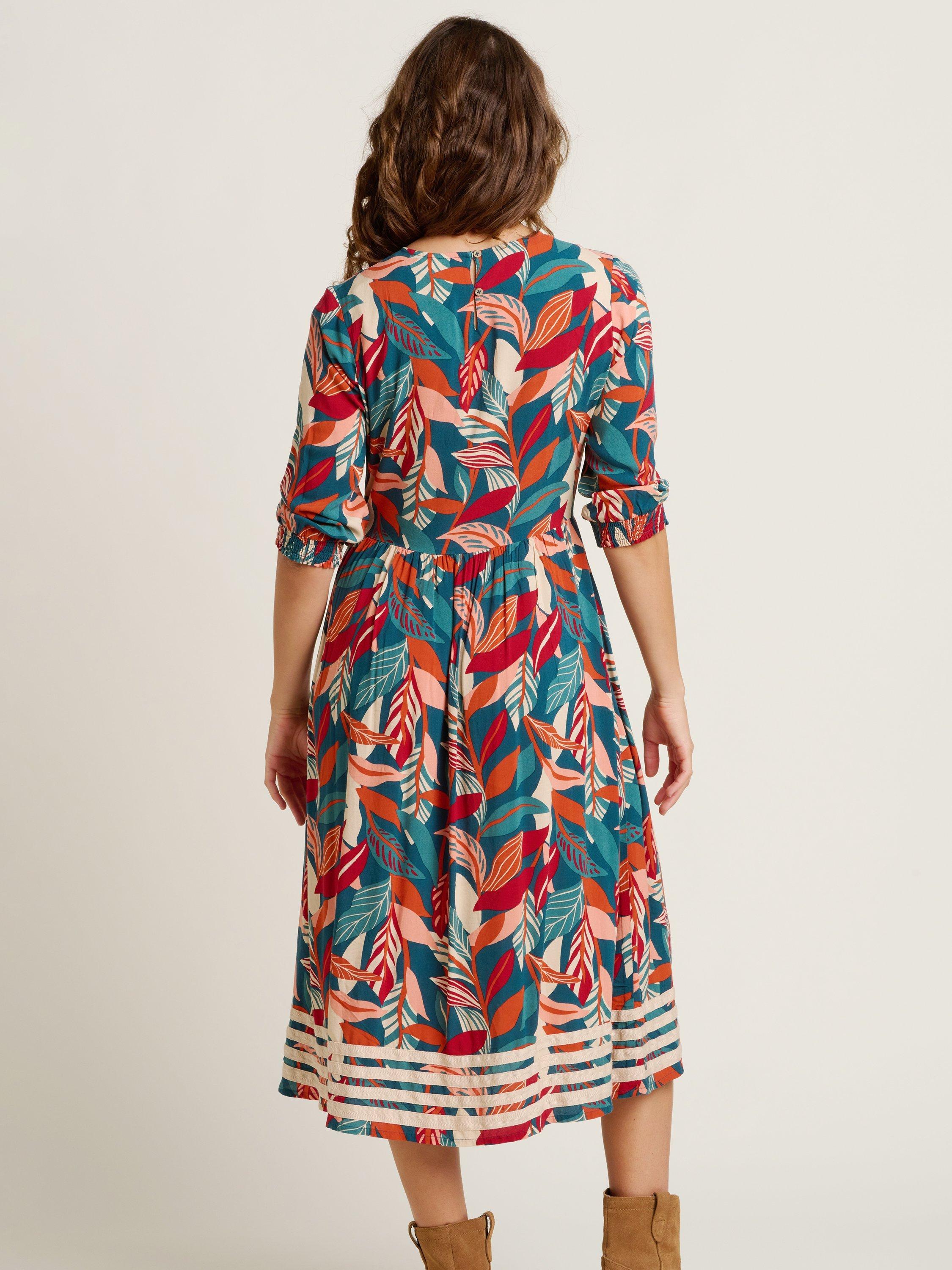 Product image 2 of 4, which shows Brakeburn Evergreen Leaves Midi Dress, Multi, 8