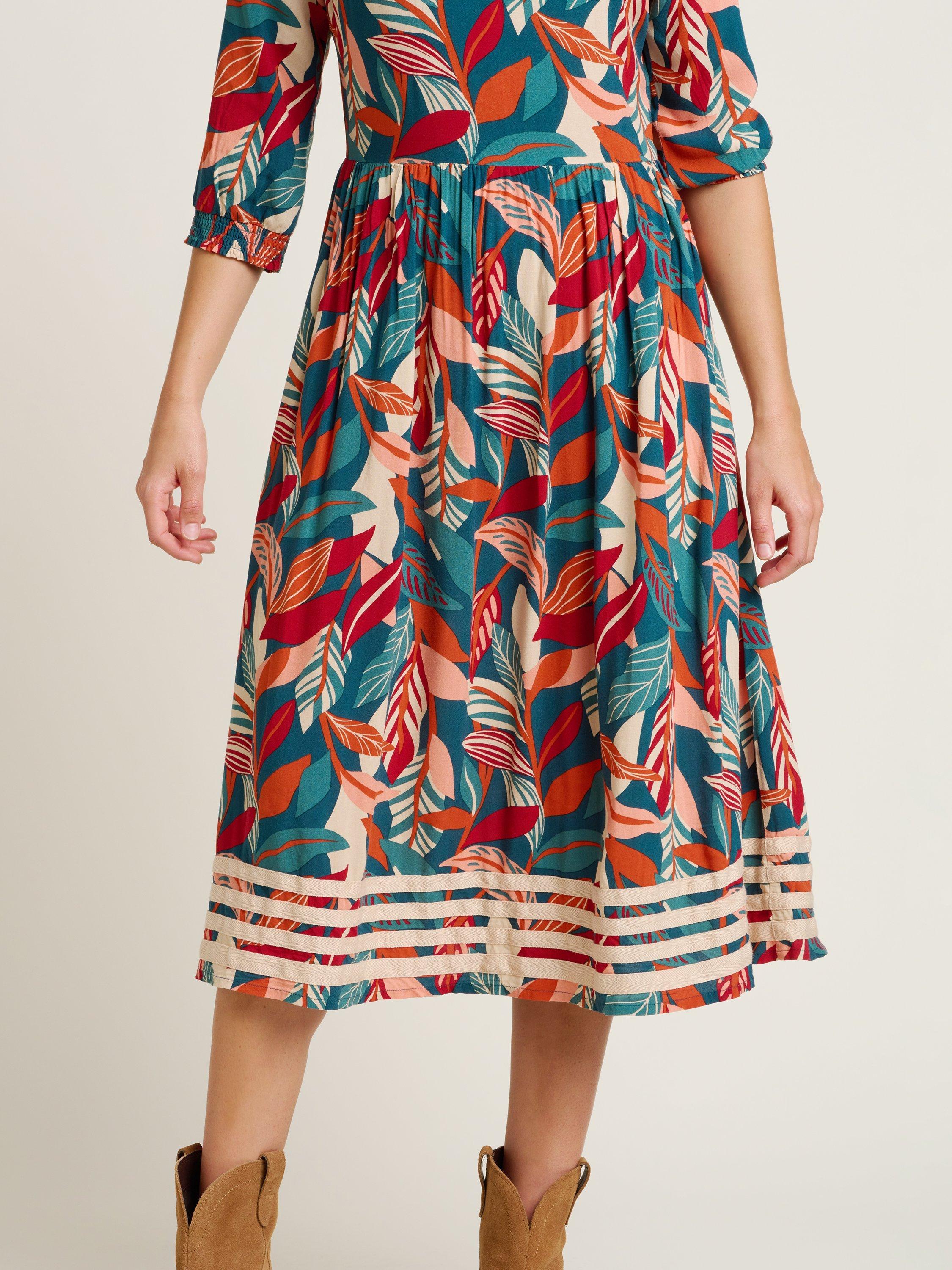 Product image 3 of 4, which shows Brakeburn Evergreen Leaves Midi Dress, Multi, 8
