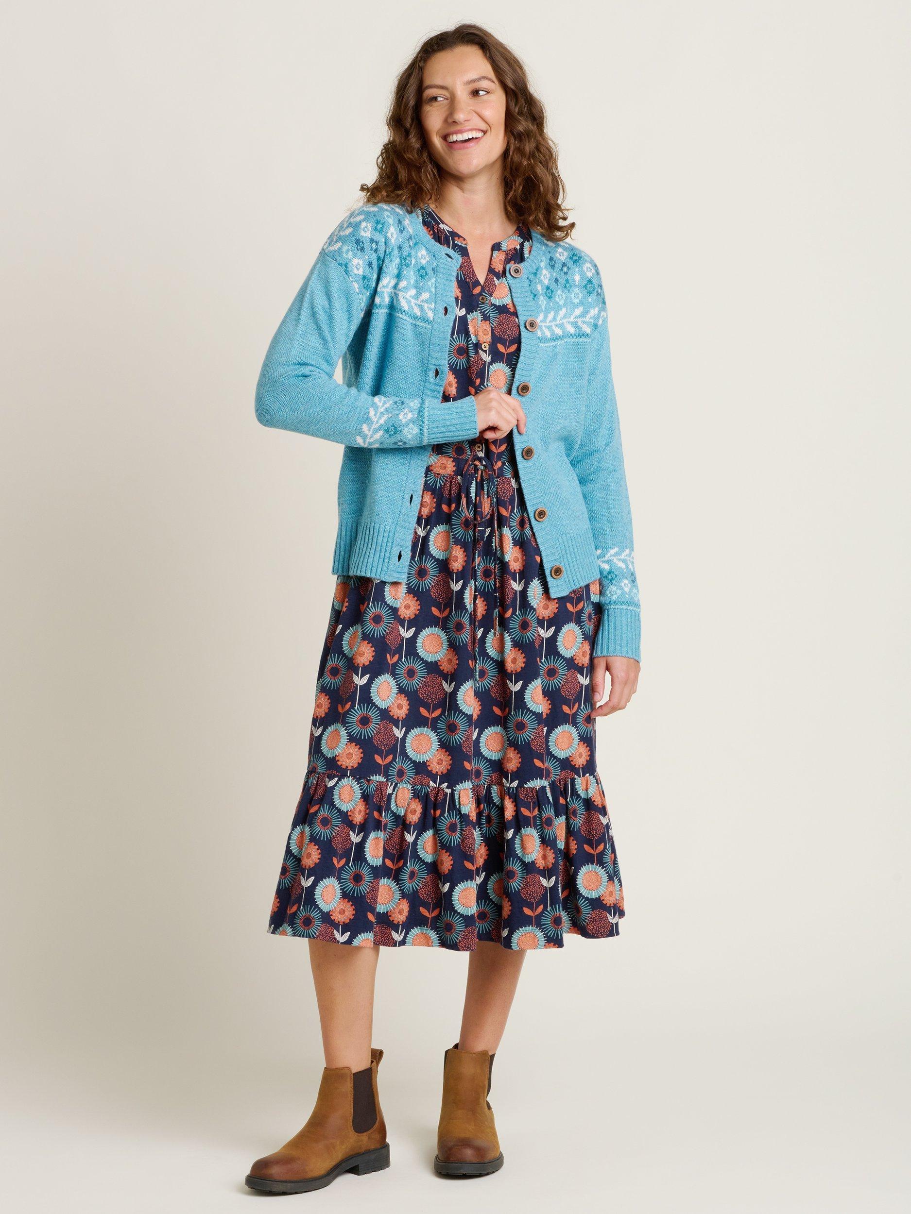 Product image 1 of 5, which shows Brakeburn Freya Floral Midi Dress, Navy, 8