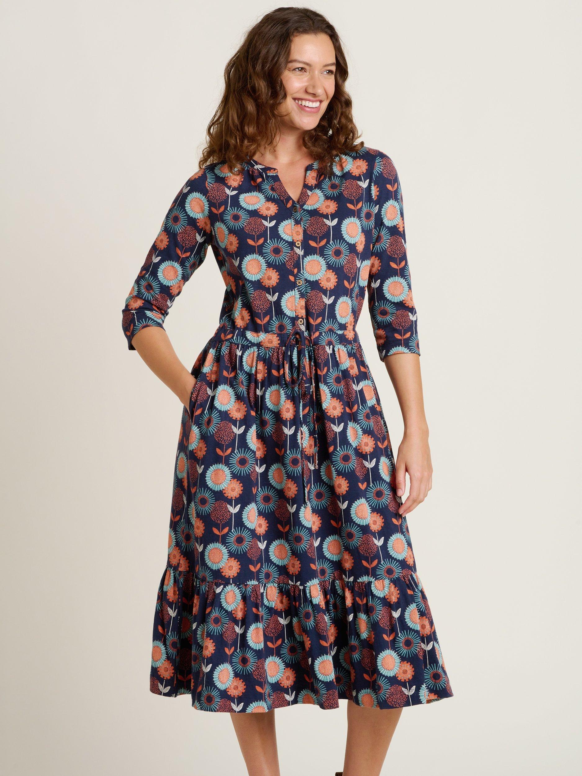 Product image 3 of 5, which shows Brakeburn Freya Floral Midi Dress, Navy, 8