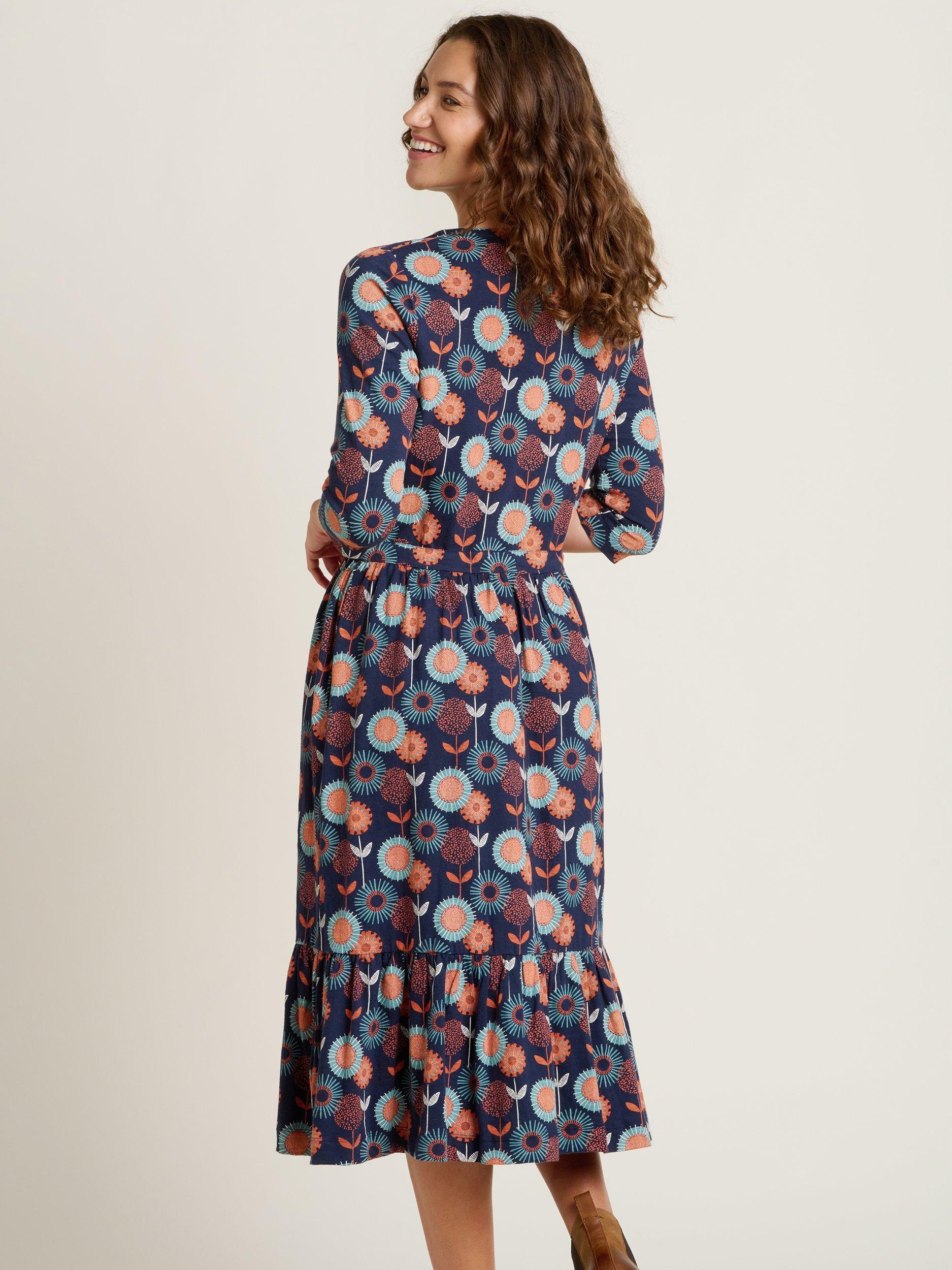 Product image 4 of 5, which shows Brakeburn Freya Floral Midi Dress, Navy, 8