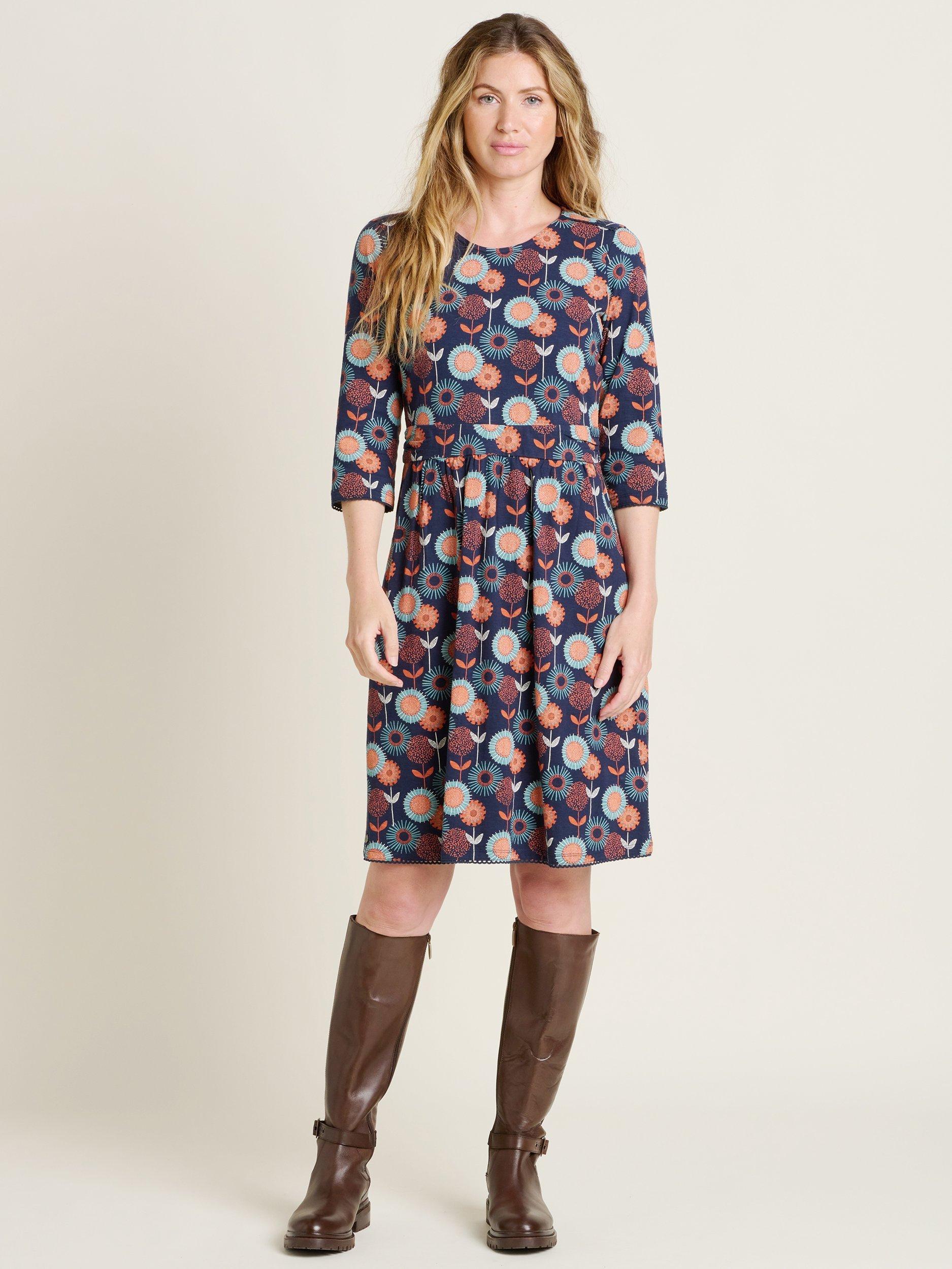 Product image 2 of 5, which shows Brakeburn Freya Floral Dress, Navy, 8