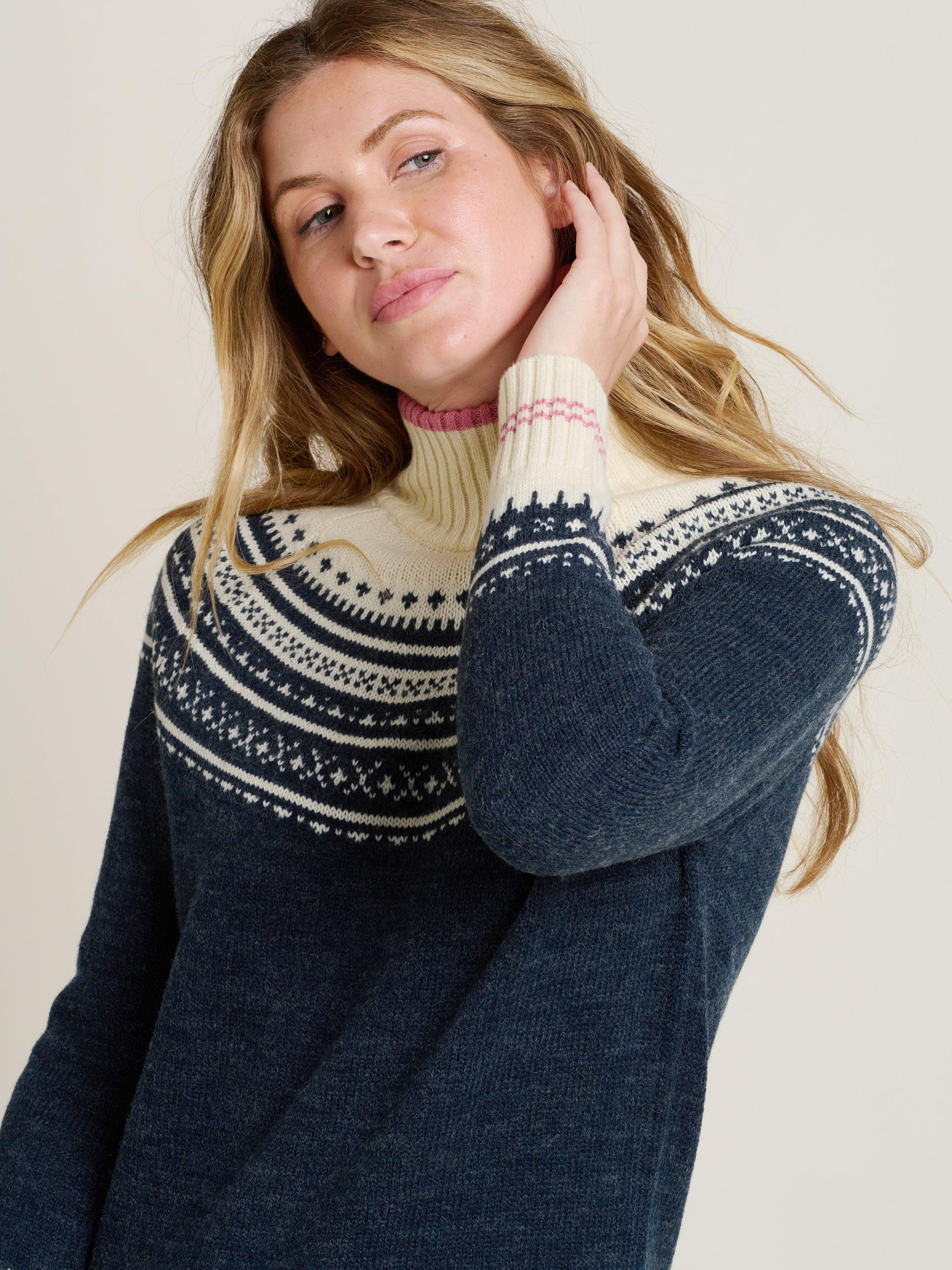 Product image 3 of 4, which shows Brakeburn Retro Ski Knitted Dress, Navy/Multi, 8