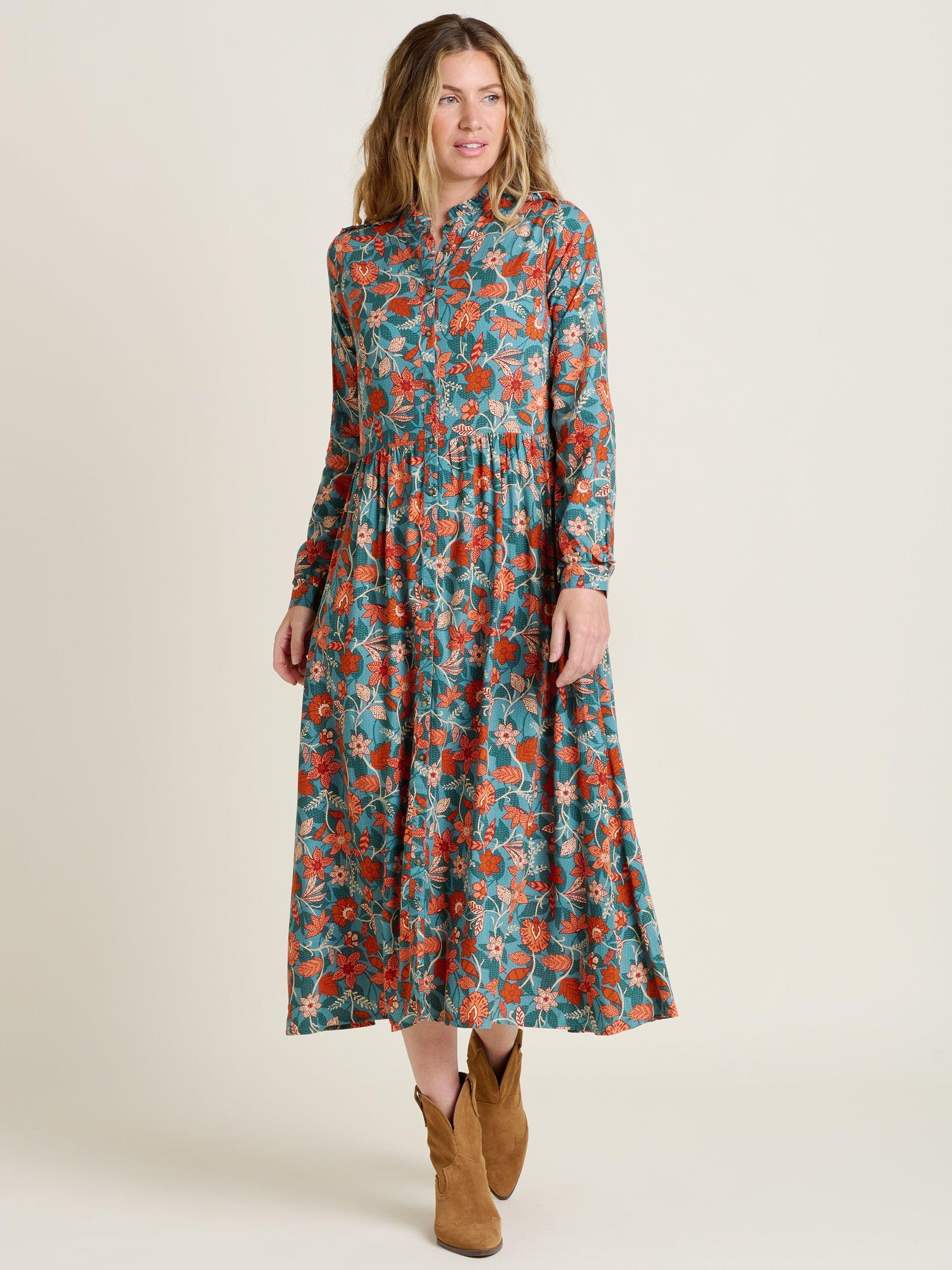 Product image 2 of 5, which shows Brakeburn Ula Vintage Bloom Shirt Maxi Dress, Multi, 8