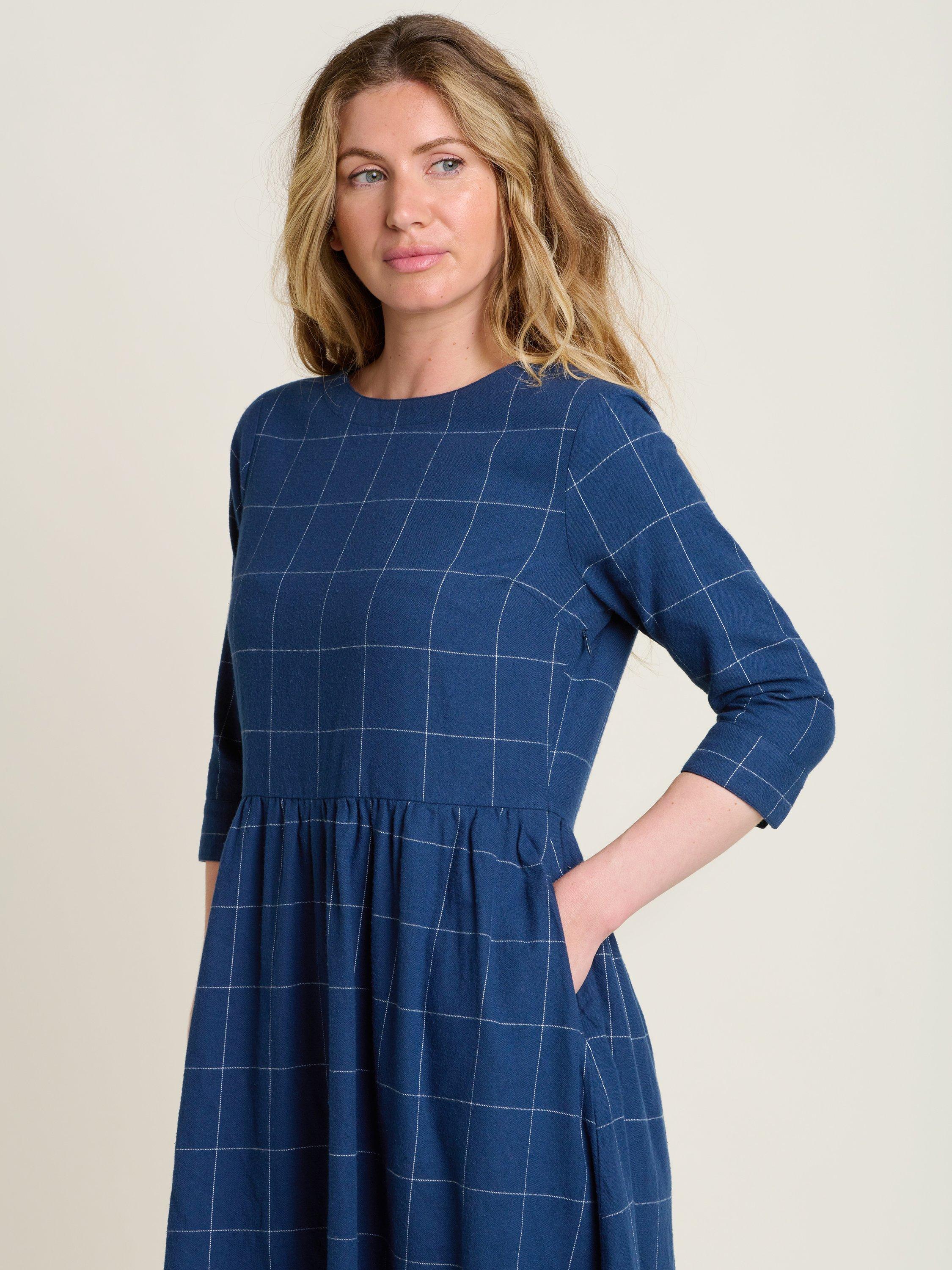 Product image 3 of 5, which shows Brakeburn Upton Check Dress, Navy, 8