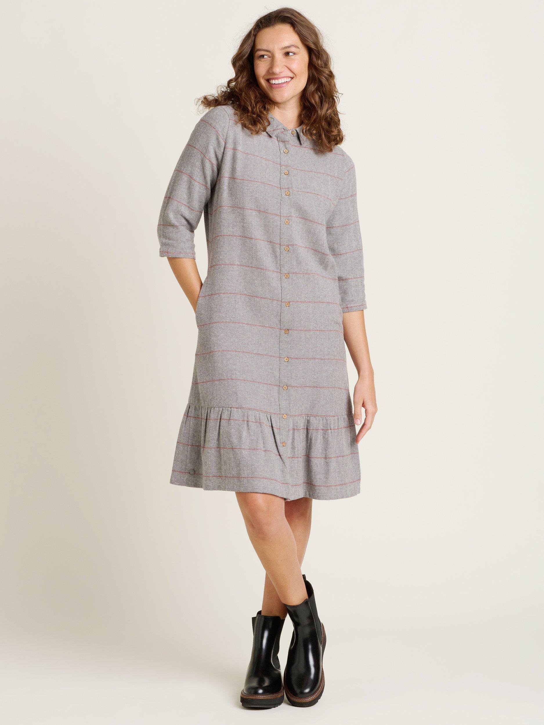 Product image 1 of 4, which shows Brakeburn Westbourne Shirt Dress, Grey, 8