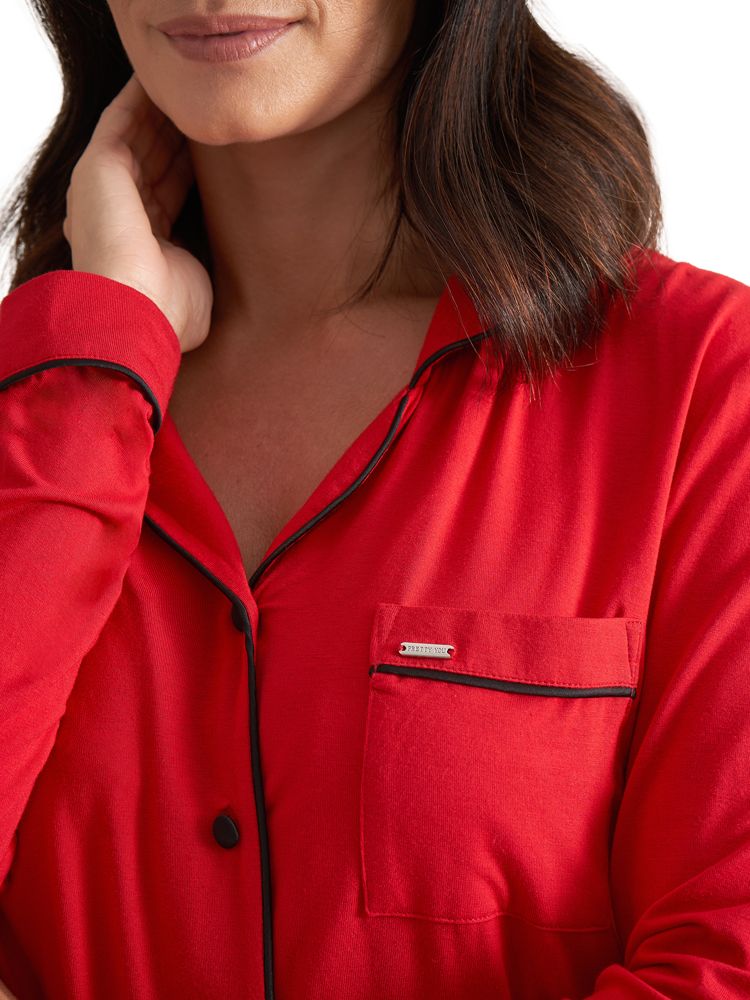 Product image 2 of 3, which shows Pretty You London Bamboo Shirt Pyjama Set, Red, 8