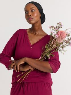 Pretty You London Bamboo Lace V-Neck Pyjama Set - view 2, Bordeaux