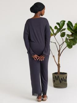 Pretty You London Bamboo Lace V-Neck Pyjama Set - view 2, Raven