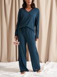 Pretty You London Bamboo Lace V-Neck Pyjama Set, Teal