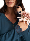Pretty You London Bamboo Lace V-Neck Pyjama Set, Teal