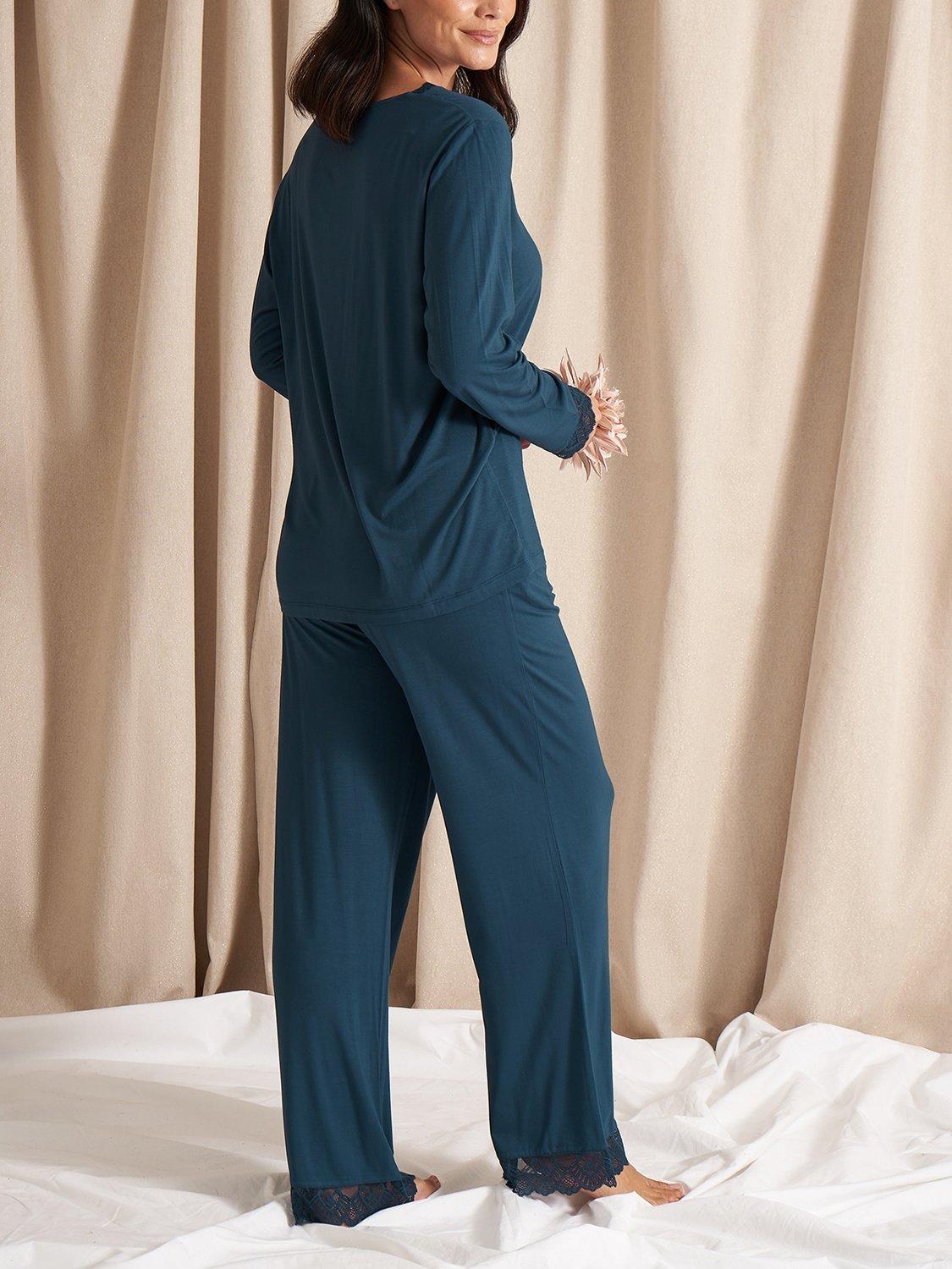 Product image 3 of 4, which shows Pretty You London Bamboo Lace V-Neck Pyjama Set, Teal, 8