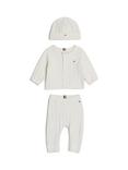 Tommy Hilfiger Baby Cable Knit Hat, Cardigan & Joggers Set, Ivory Petal