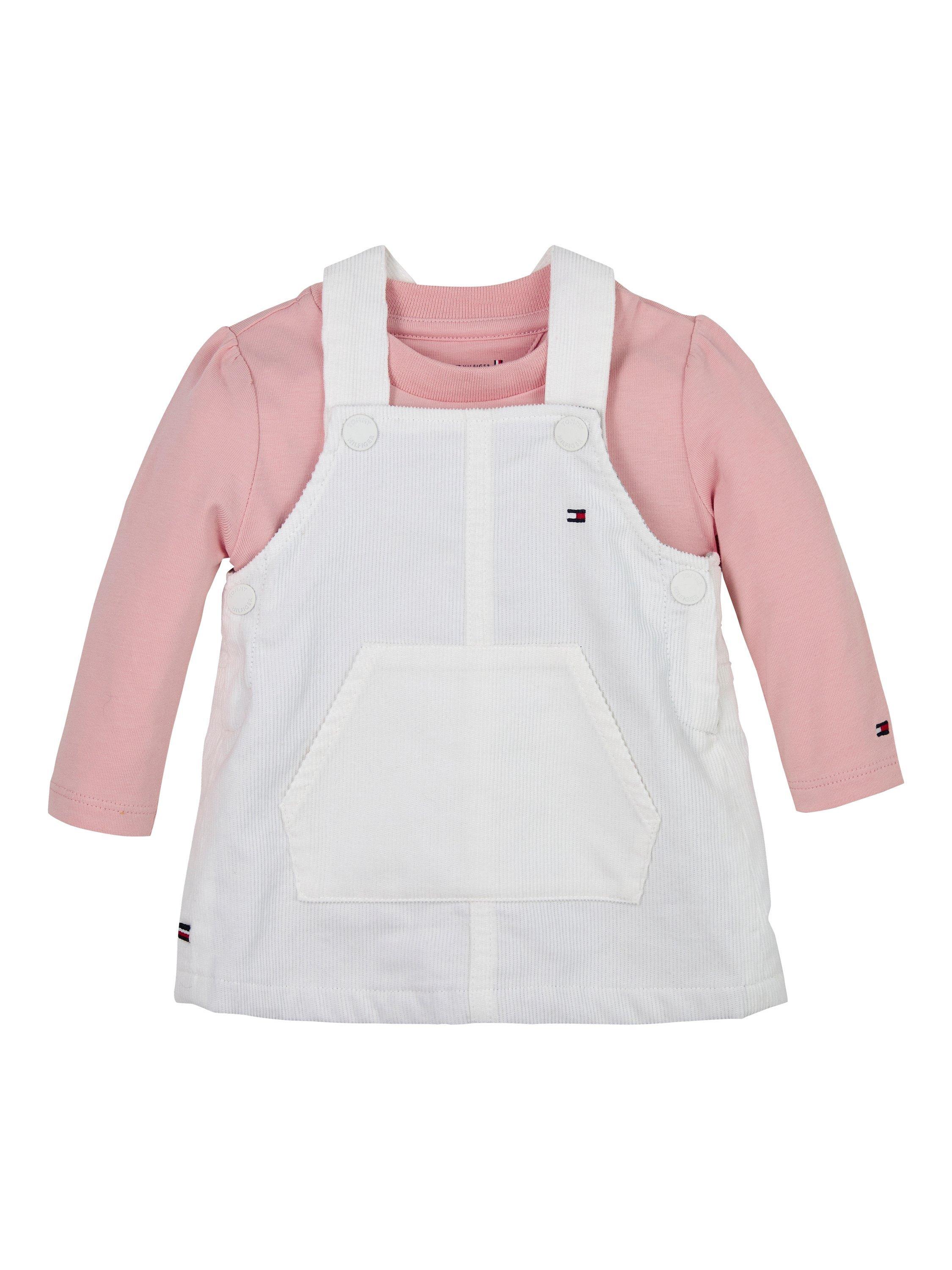 Tommy Hilfiger Baby Corduroy Dungarees & T-Shirt Set, White/Pink