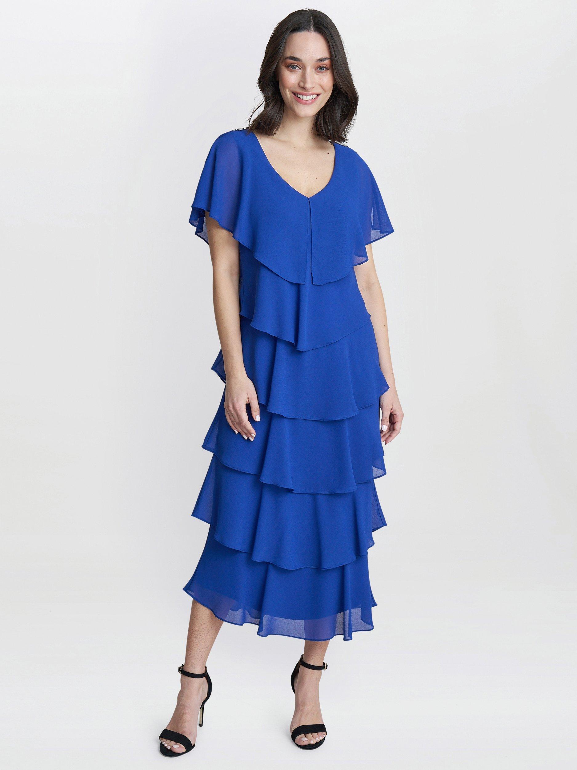 【海外限定】GinaBacconi ドレス☆Blue Rebecca Midi Tiered Dre Gina Bacconi Rebecca Tiered Midi Dress, Cobalt