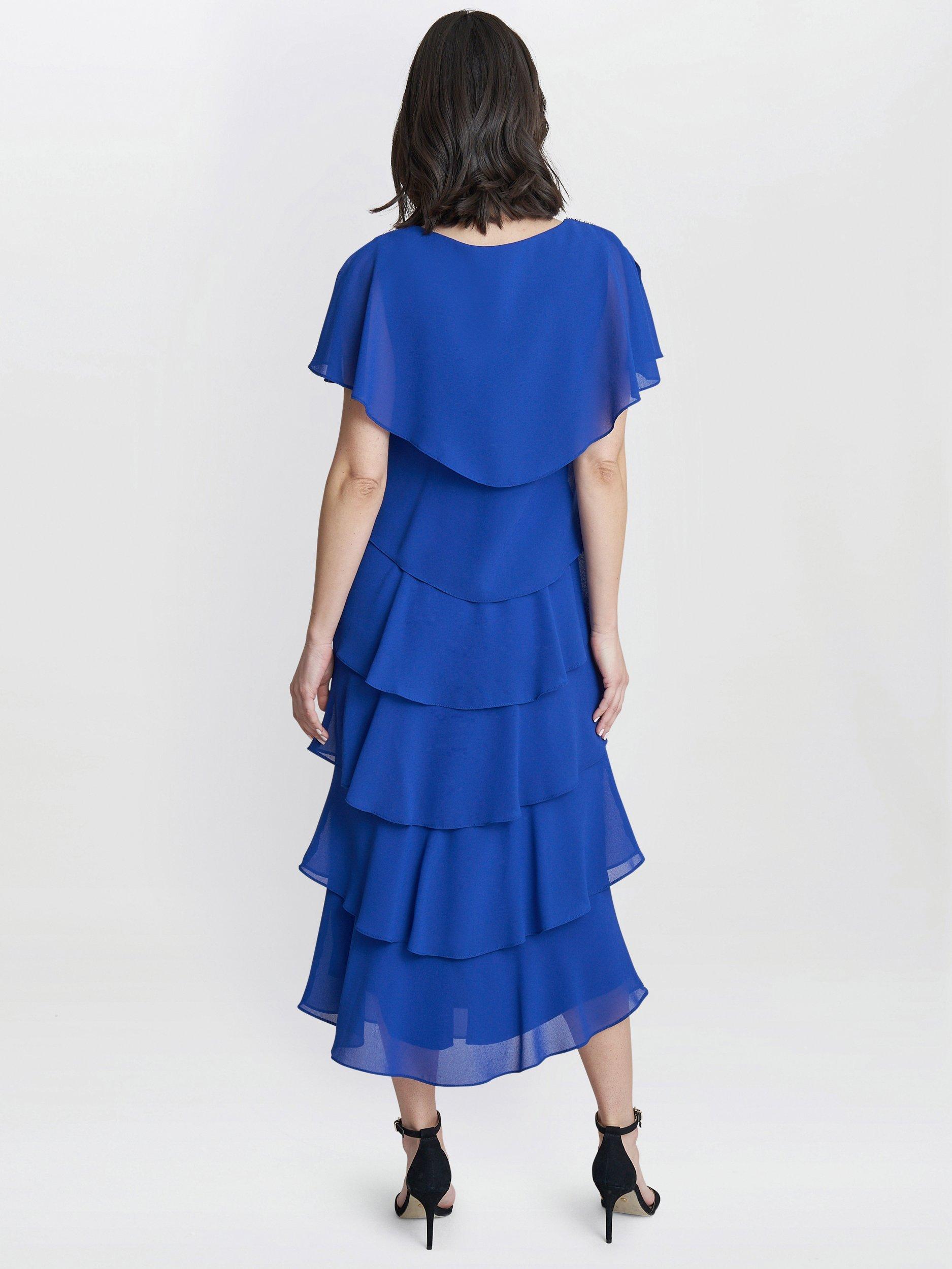 【海外限定】GinaBacconi ドレス☆Blue Rebecca Midi Tiered Dre Gina Bacconi Rebecca Tiered Midi Dress, Cobalt