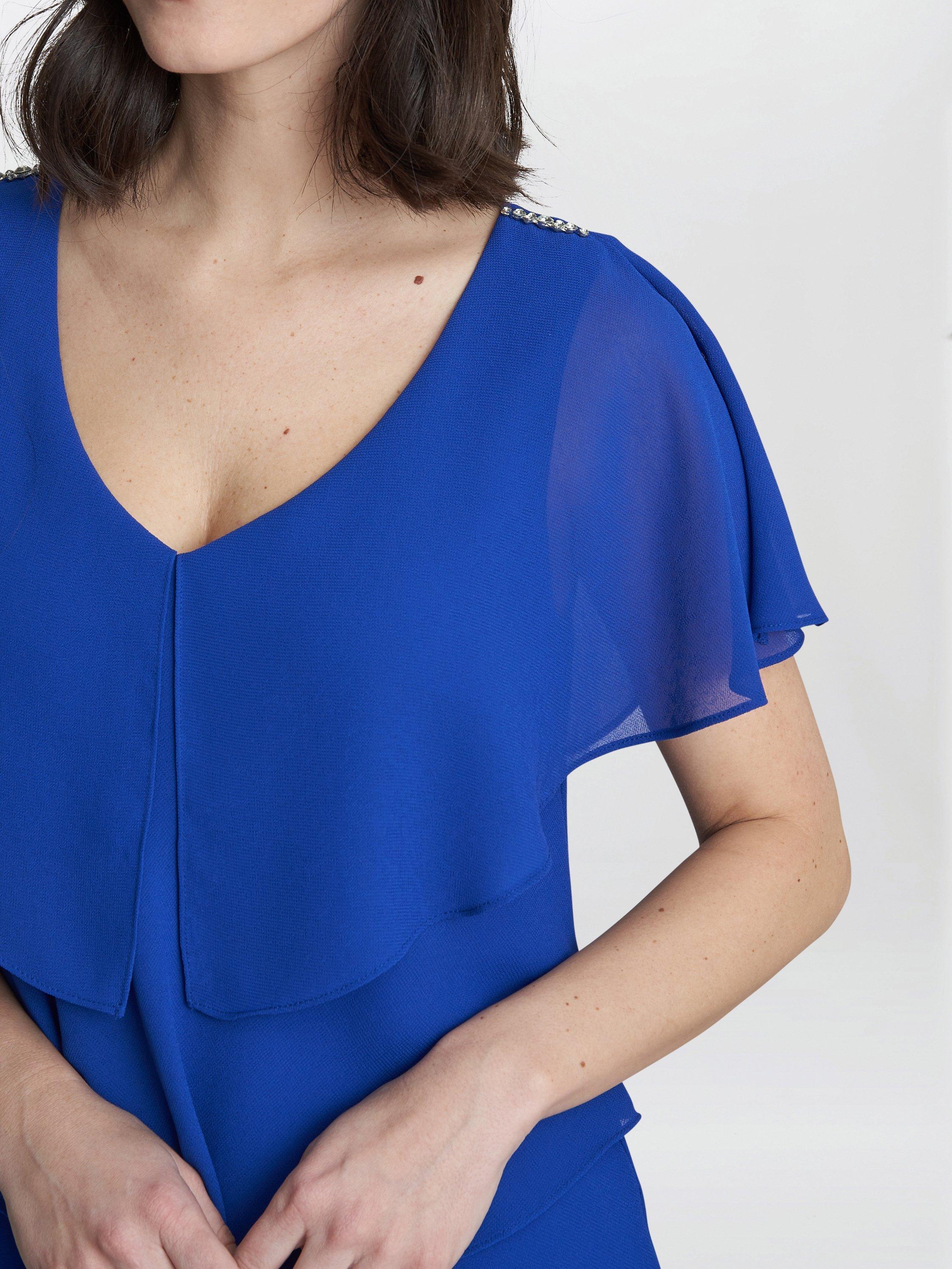 Product image 4 of 4, which shows Gina Bacconi Rebecca Tiered Midi Dress, Cobalt, 8
