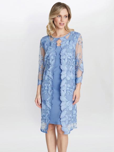 Gina Bacconi Savoy Embroidered Jersey Lace Dress, Hydrangea, Hydrangea