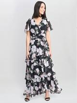 【海外限定】GinaBacconiドレス☆Ruth Maxi Dress, Black/Pink Ruth Printed Maxi Dress With Jersey Bodice – Gina Bacconi