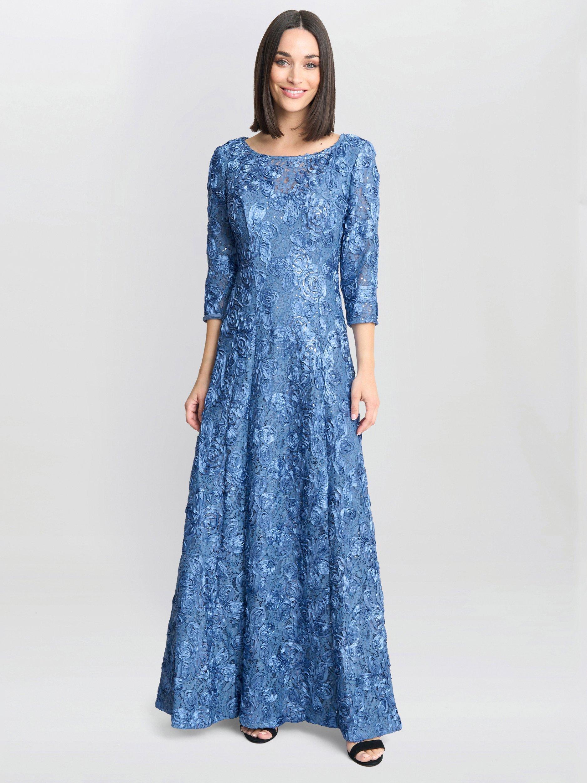 Product image 1 of 5, which shows Gina Bacconi Susanna Rosette 3/4 Sleeve Dress, Perri, 8