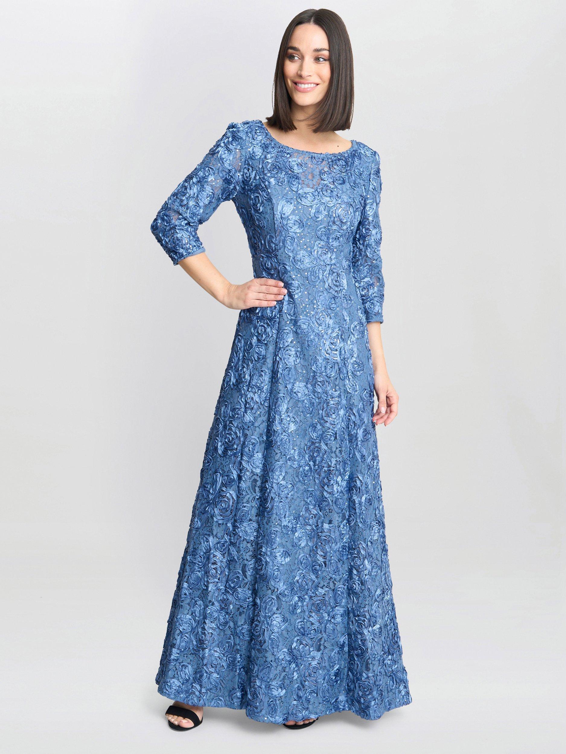 Product image 3 of 5, which shows Gina Bacconi Susanna Rosette 3/4 Sleeve Dress, Perri, 8