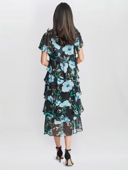 Gina Bacconi Frances Floral Midi Dress, Bright Teal - view 2, Bright Teal