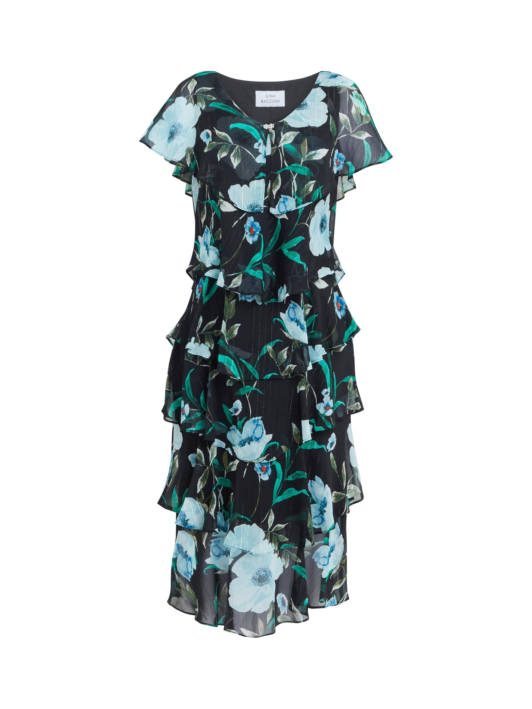 Product image 4 of 5, which shows Gina Bacconi Frances Floral Midi Dress, Bright Teal, 10
