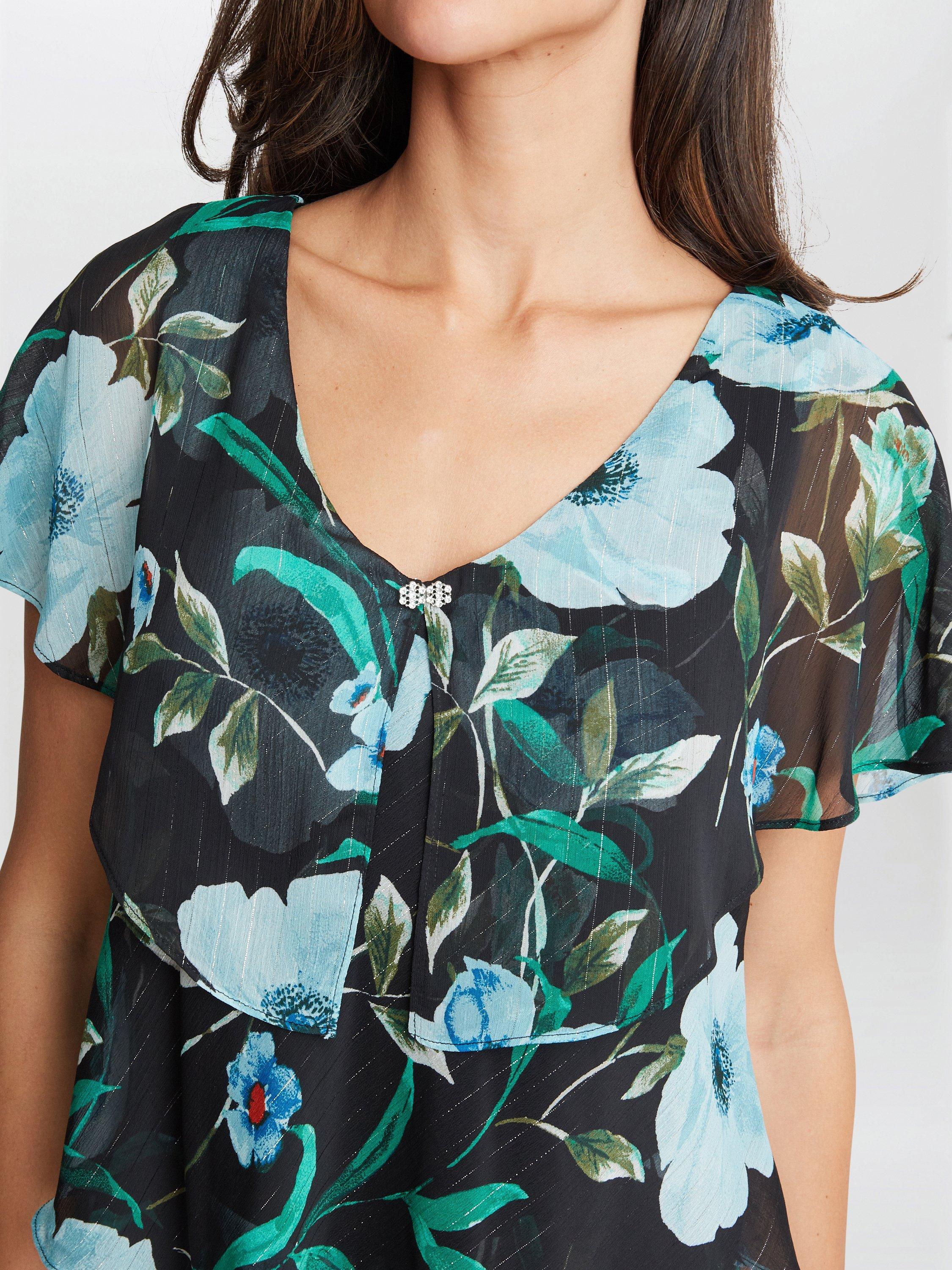 Product image 5 of 5, which shows Gina Bacconi Frances Floral Midi Dress, Bright Teal, 10