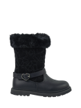 ToeZone Kids' Lumi Leather & Suede Fur Boots, Black