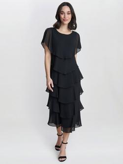 Gina Bacconi Tessa Tiered Shoulder Trim Midi Dress, Black