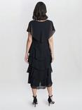 Gina Bacconi Tessa Tiered Shoulder Trim Midi Dress, Black