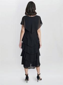 Gina Bacconi Tessa Tiered Shoulder Trim Midi Dress - view 2, Black