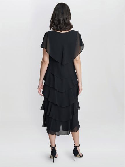 Gina Bacconi Tessa Tiered Shoulder Trim Midi Dress - view 2, Black