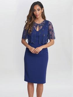 Gina Bacconi Theresa Beaded Dress & Jacket Set, Navy, Navy