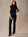 Mint Velvet Button Flared Trousers, Black