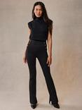 Mint Velvet Button Flared Trousers, Black