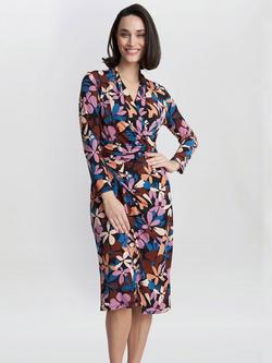Gina Bacconi Isobel Floral Jersey Wrap Dress, Black/Multi, Black/Multi