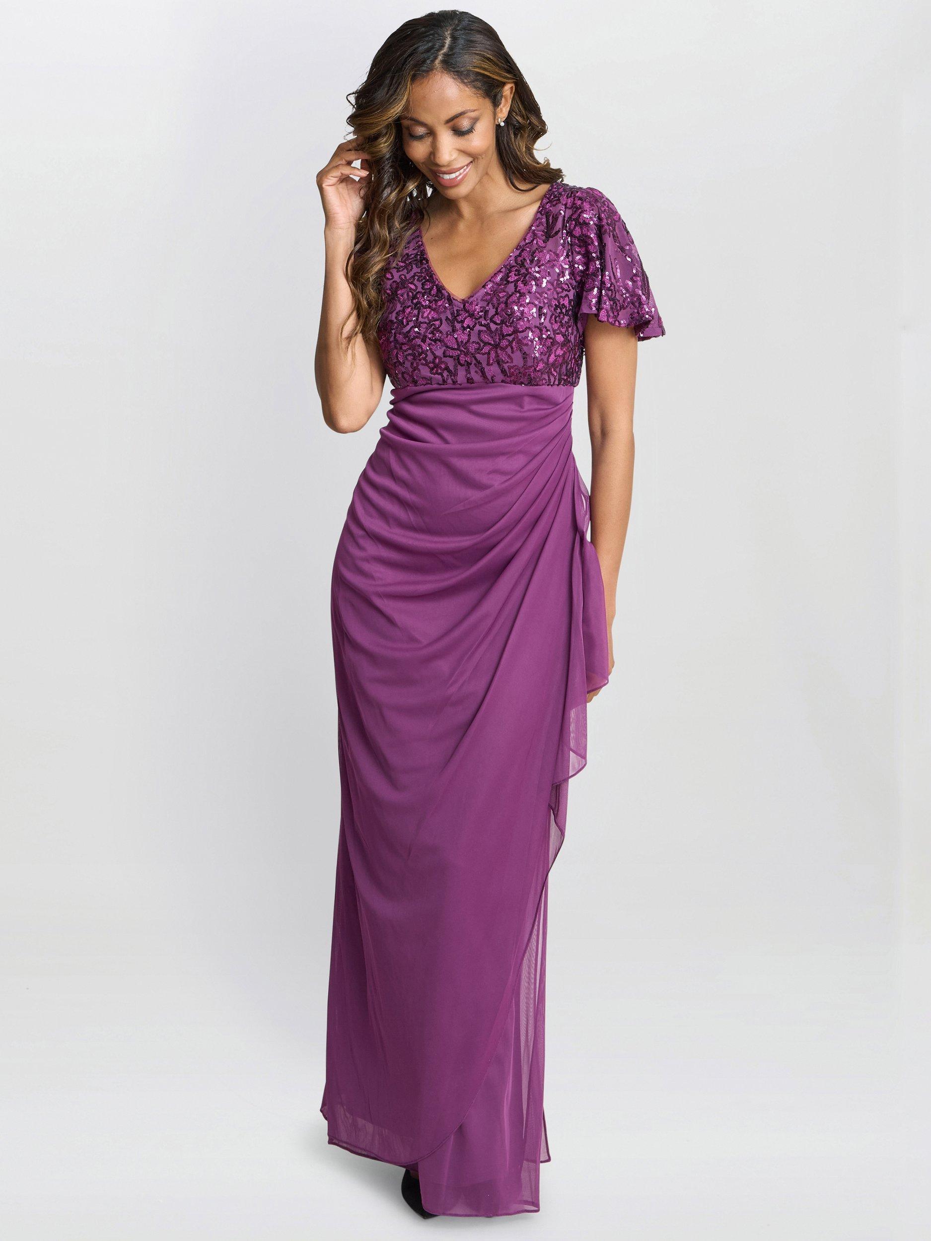 Product image 3 of 6, which shows Gina Bacconi Kaitlyn Embroidered Dress, Plum, 10