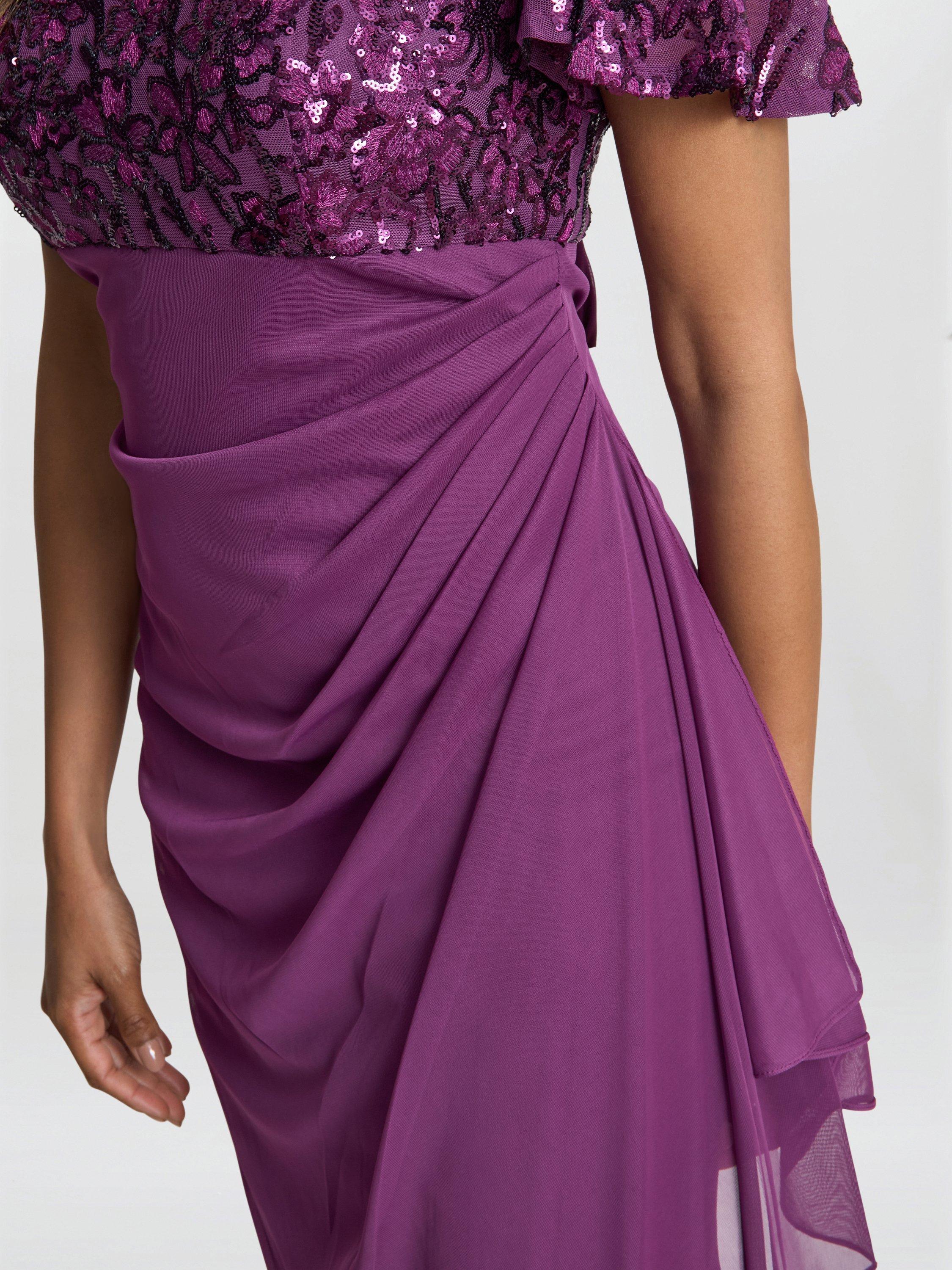 Product image 5 of 6, which shows Gina Bacconi Kaitlyn Embroidered Dress, Plum, 10