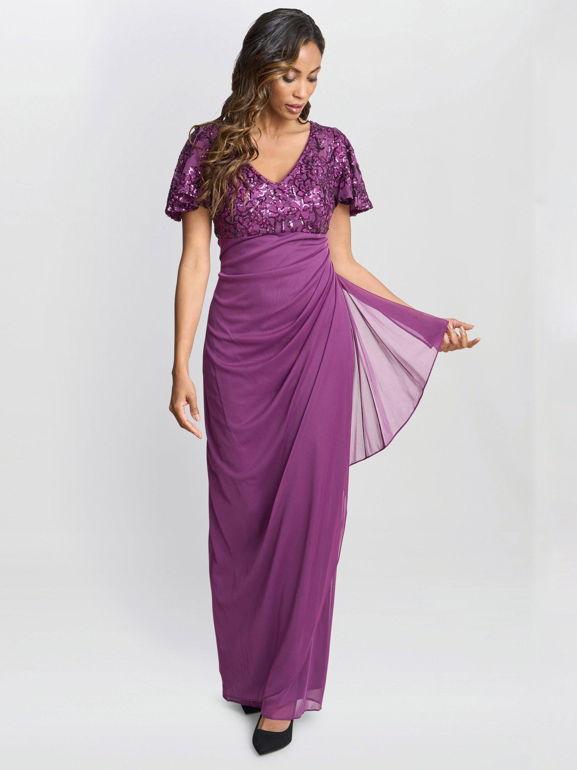 Product image 6 of 6, which shows Gina Bacconi Kaitlyn Embroidered Dress, Plum, 10