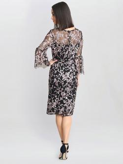 Gina Bacconi Maxine Embroidered Shift Dress, Black/Pink - view 2, Black/Pink