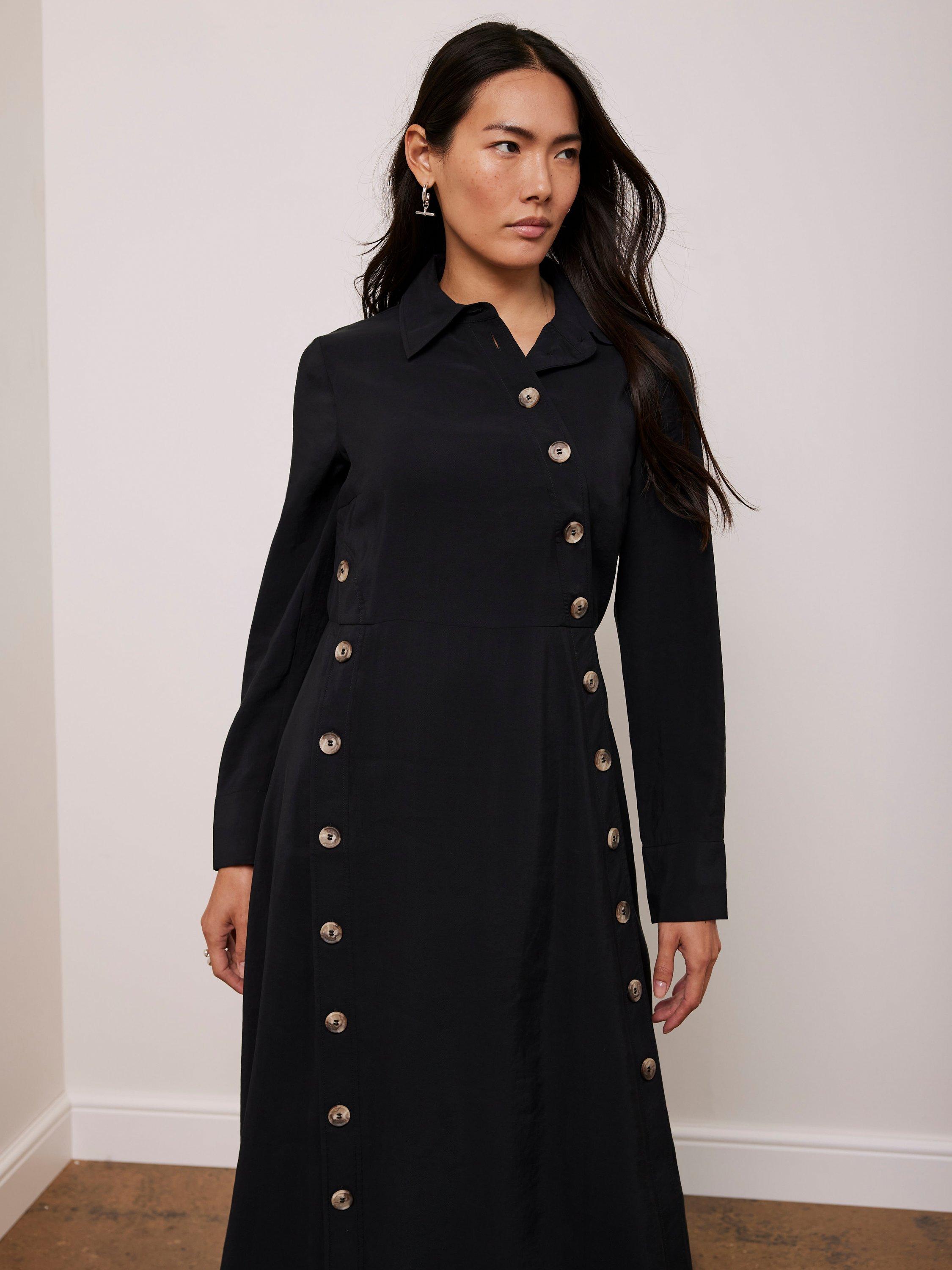 Mint Velvet Button Midi Shirt Dress Black