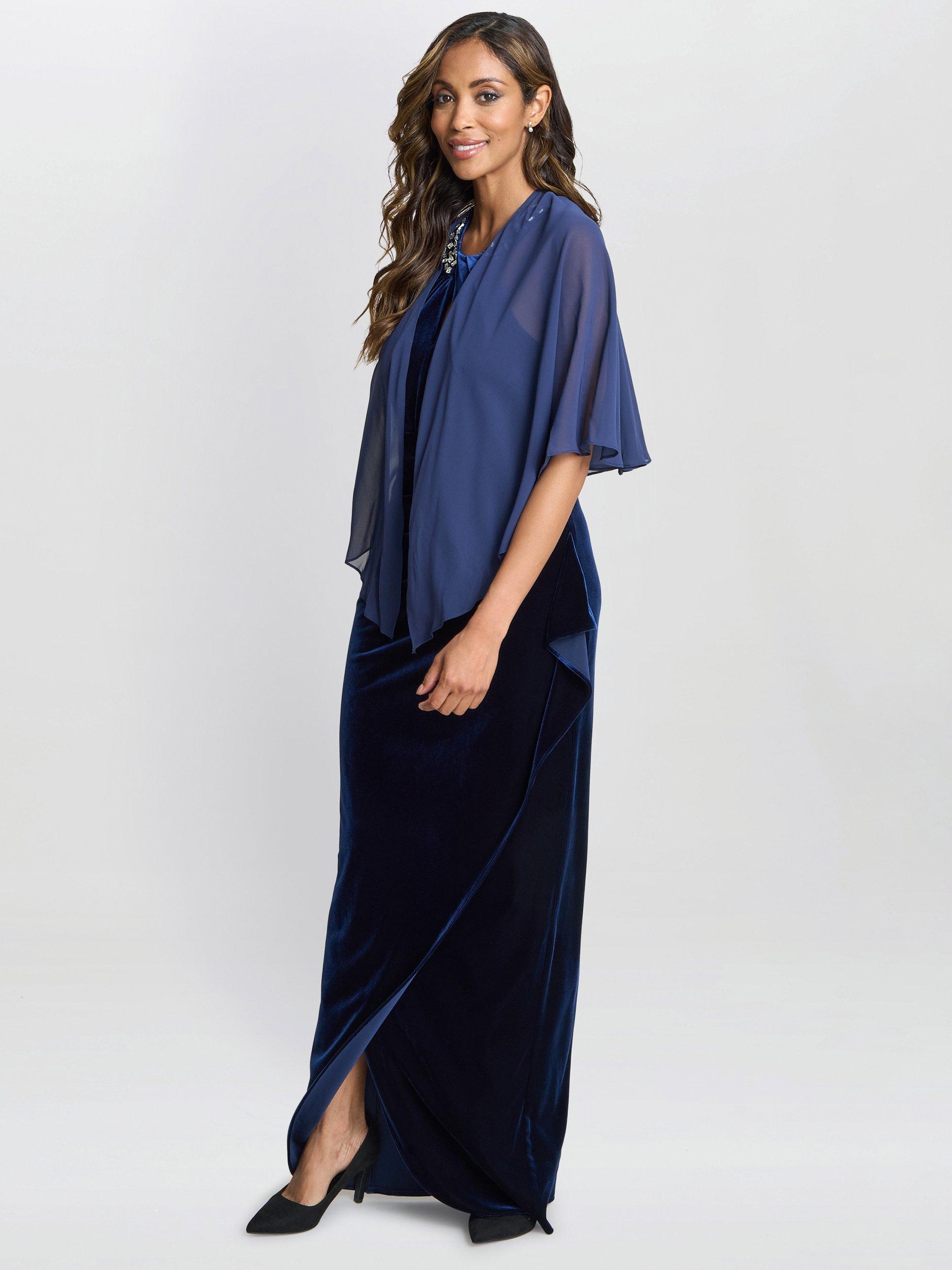 Product image 2 of 3, which shows Gina Bacconi Chiffon Cover Up Shawl, Navy, S-M