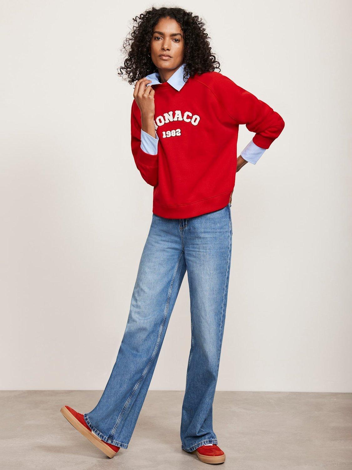 Product image 2 of 7, which shows Mint Velvet Monaco Slogan Sweatshirt, Red/White, XS