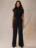 Mint Velvet Satin Wide Leg Trousers, Black