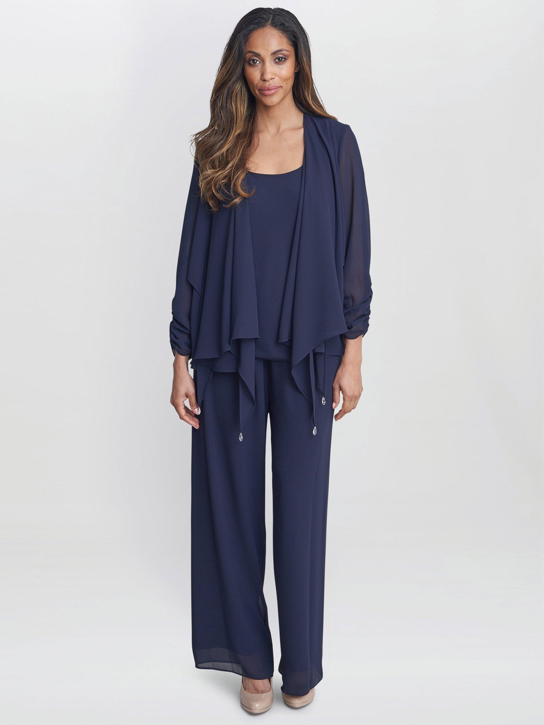 Product image 1 of 5, which shows Gina Bacconi Demelza 3 Piece Trouser Suit, Navy, 14