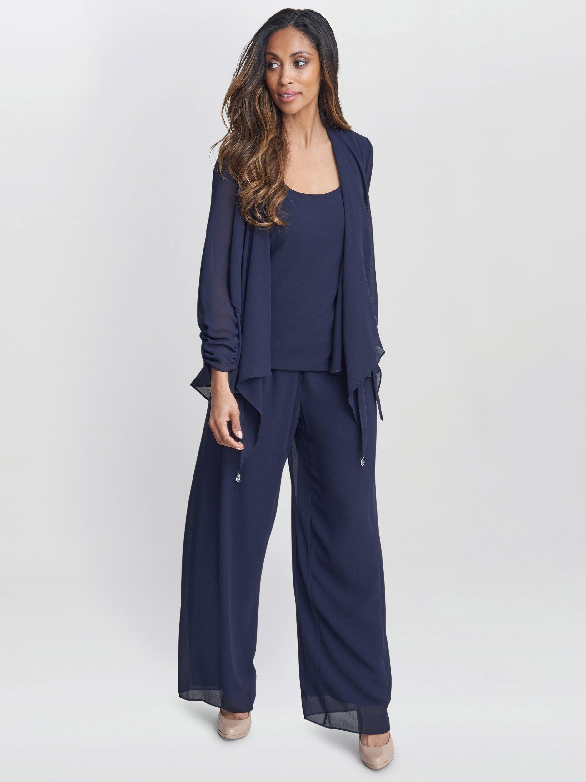Product image 3 of 5, which shows Gina Bacconi Demelza 3 Piece Trouser Suit, Navy, 14