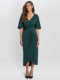 Gina Bacconi Misha V-Neck Midi Dress, Dark Green, Dark Green