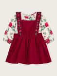 Monsoon Baby Floral Long Sleeve Top & Pinafore Set, Red